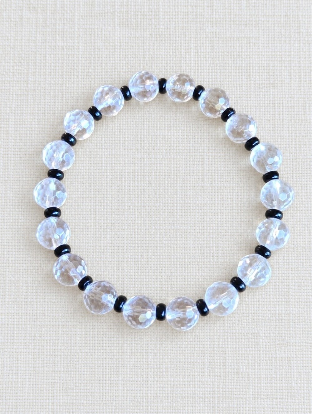 Clear Quartz & Black Obsidian Beaded Stretch Bracelet | Handmade